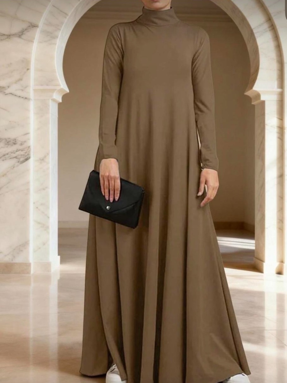SHEIN Olive Brown Turtleneck Maxi Dress